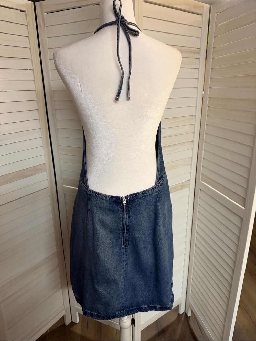 NWT Zara Denim Halter Neck Backless Mini Dress SZ L - Picture 5 of 6